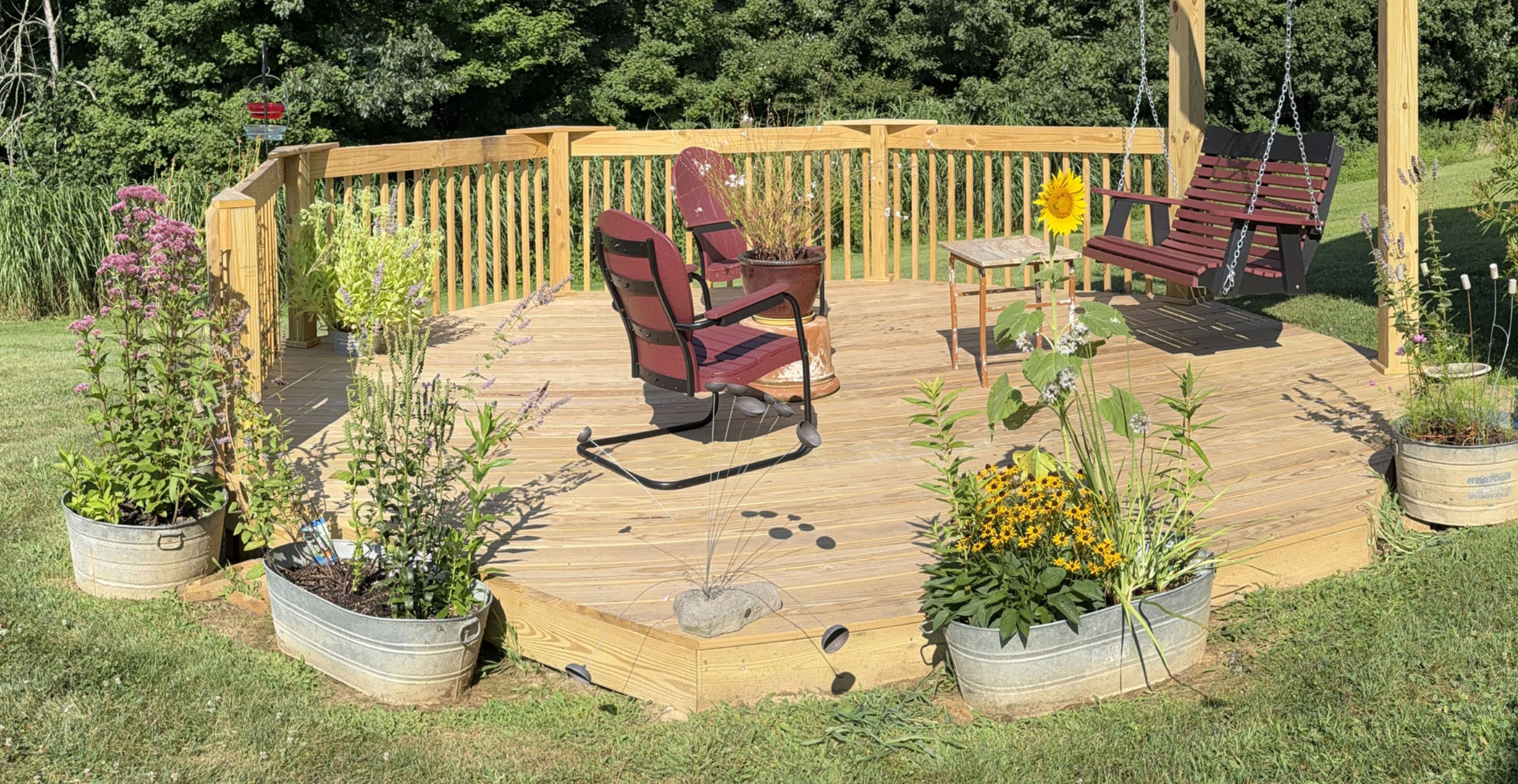 wooden deck with planters