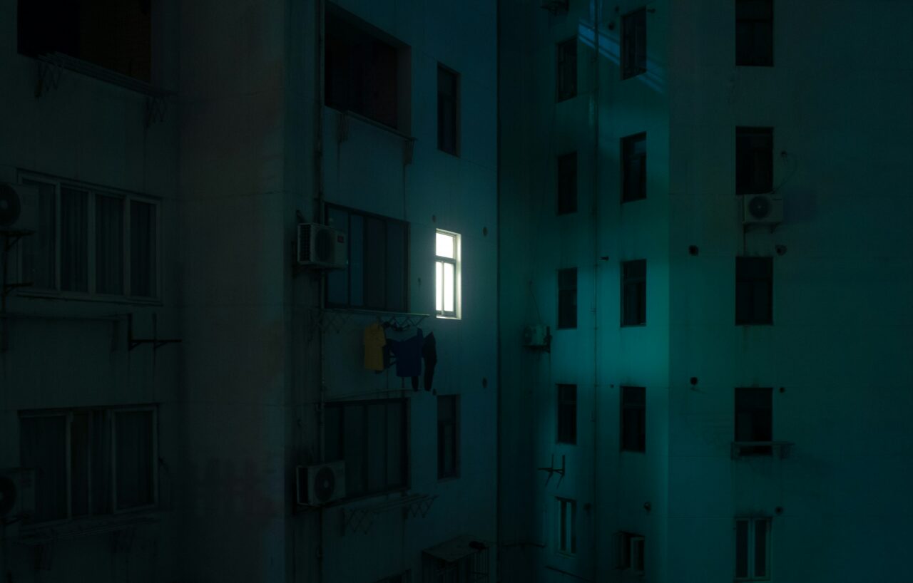 Apartment with only one light on.