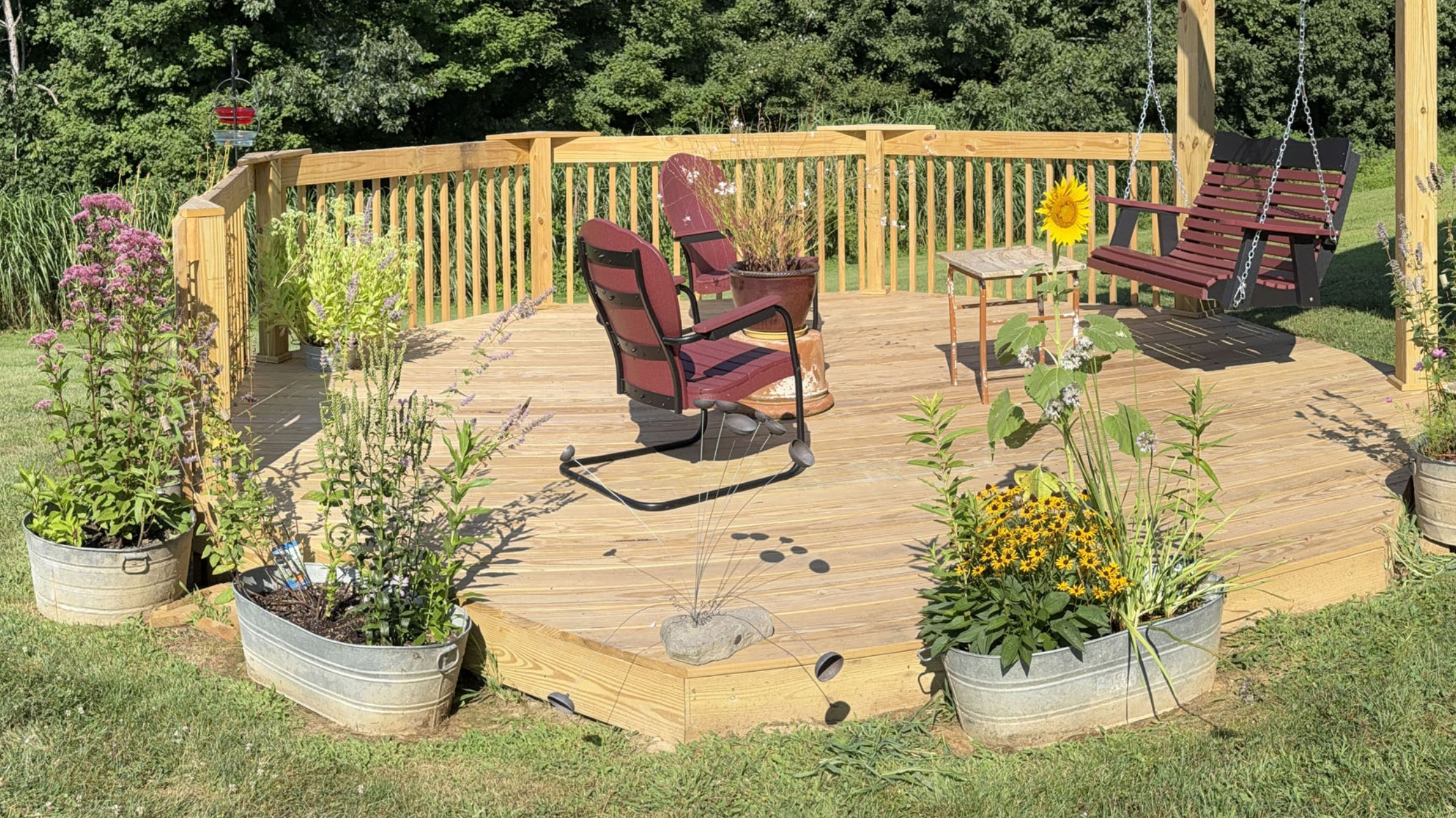 wooden deck with planters